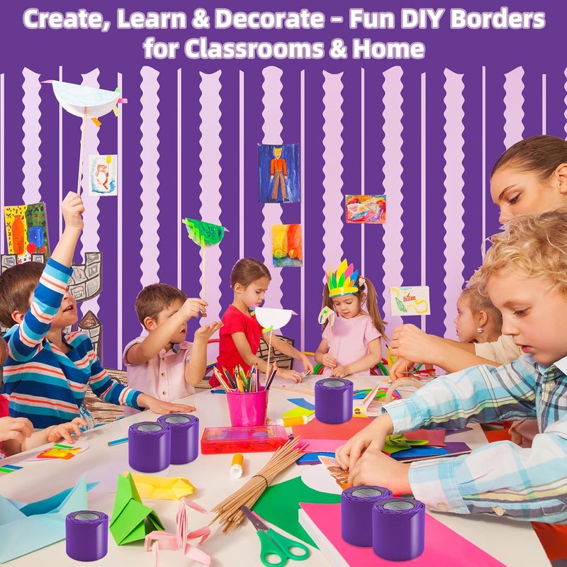 Bermoge 6 Rolls 196.8 Ft Bulletin Board Borders - Purple Classroom Borders for Scalloped Bulletin Board Trim - Teacher Border for School, Classroom, Office, Poster, Home & Party Decorations - Image 3